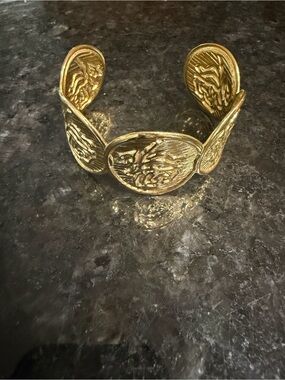 Gold Textured Medallion Cuff Bracelet - Women Jewelry